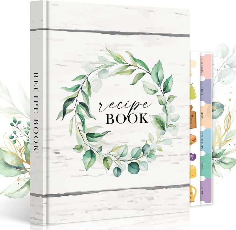 Lanpn B5 Blank Recipe Book Cookbook to Write in Your Own Recipes, Leather Cover Waterproof Empty Cooking Journal for 70 Recipes, Recipe Notebook with Stickers to Organize Your Family Recipes - Image 1